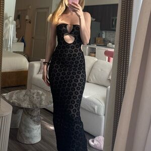 Outcast Black Floral Mesh Maxi Dress with Cutout Detail maxi dress XS